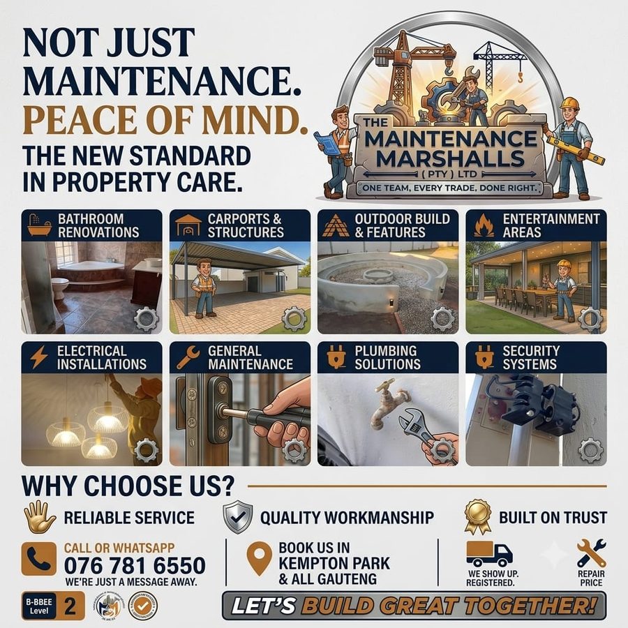 Overview of Maintenance Marshalls services including bathroom renovations, carports, electrical, plumbing and security